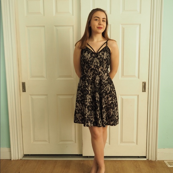 Spaghetti Strap Black Lace Dress W/Sandy Undertone - Picture 6 of 6